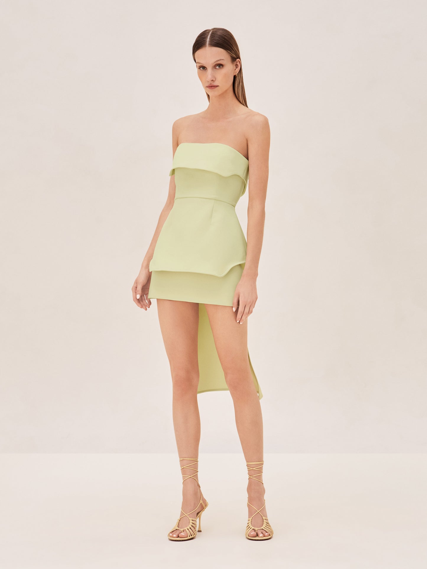 ALEXIS strapless hi-lo limelight green top