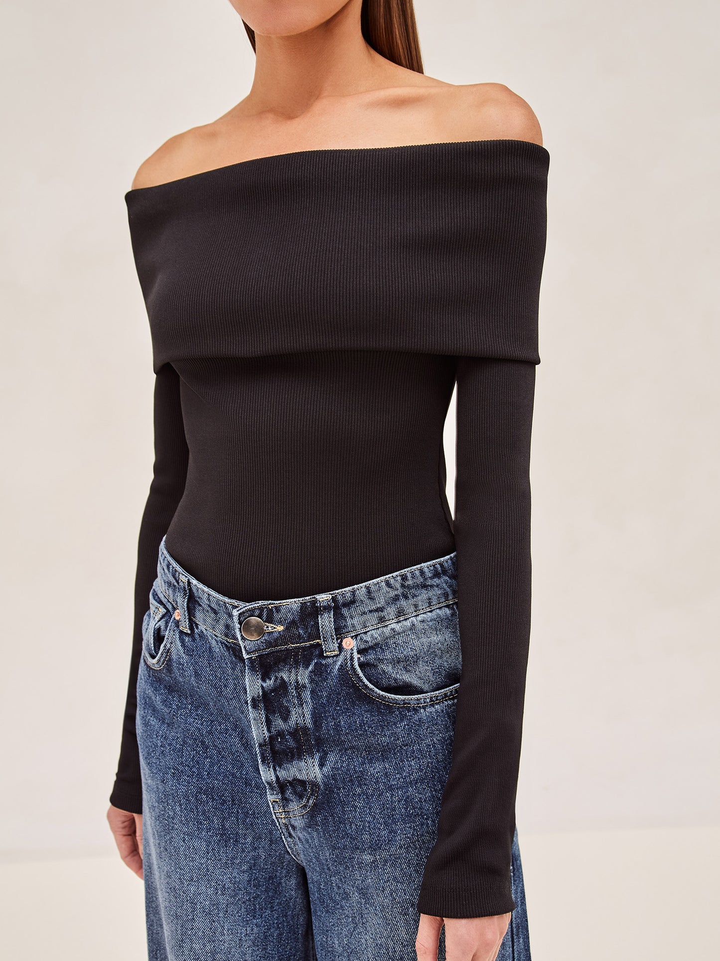 ALEXIS Amie off the shoulder long sleeve top in black