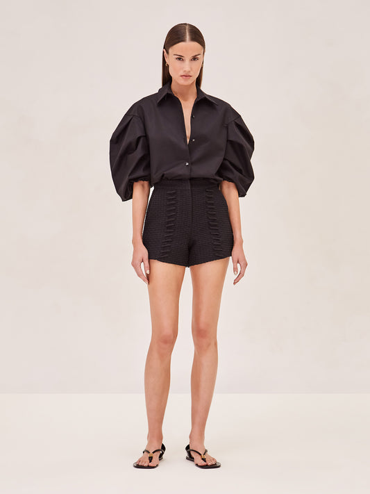 ALEXIS Sady short puff sleeve button down in black