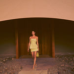 ALEXIS strapless hi-lo limelight green top