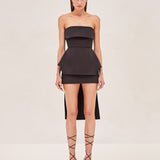 ALEXIS strapless hi-lo black top