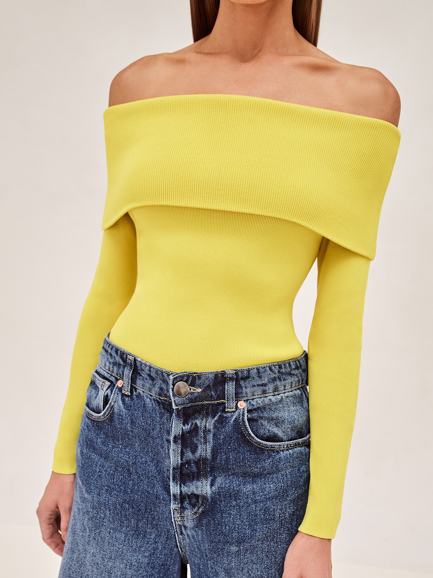 ALEXIS Amie off the shoulder long sleeve top in yellow