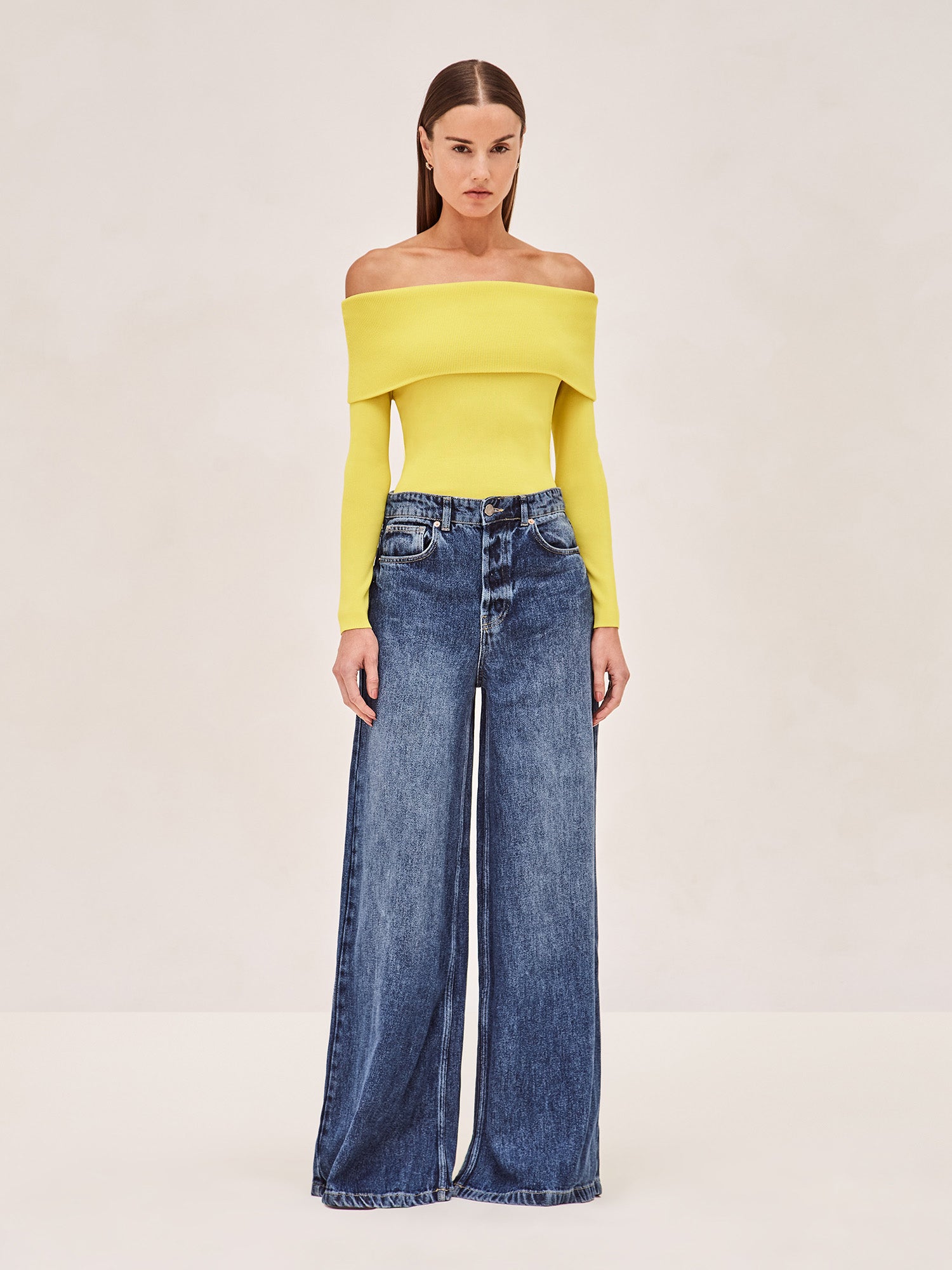 ALEXIS Amie off the shoulder long sleeve top in yellow 