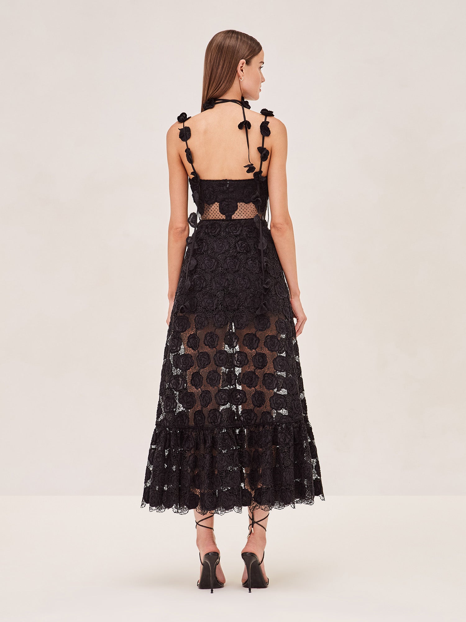 ALEXIS Armas romper in black lace with removeable skirt.back image