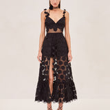 ALEXIS Armas romper in black lace with removeable skirt cape