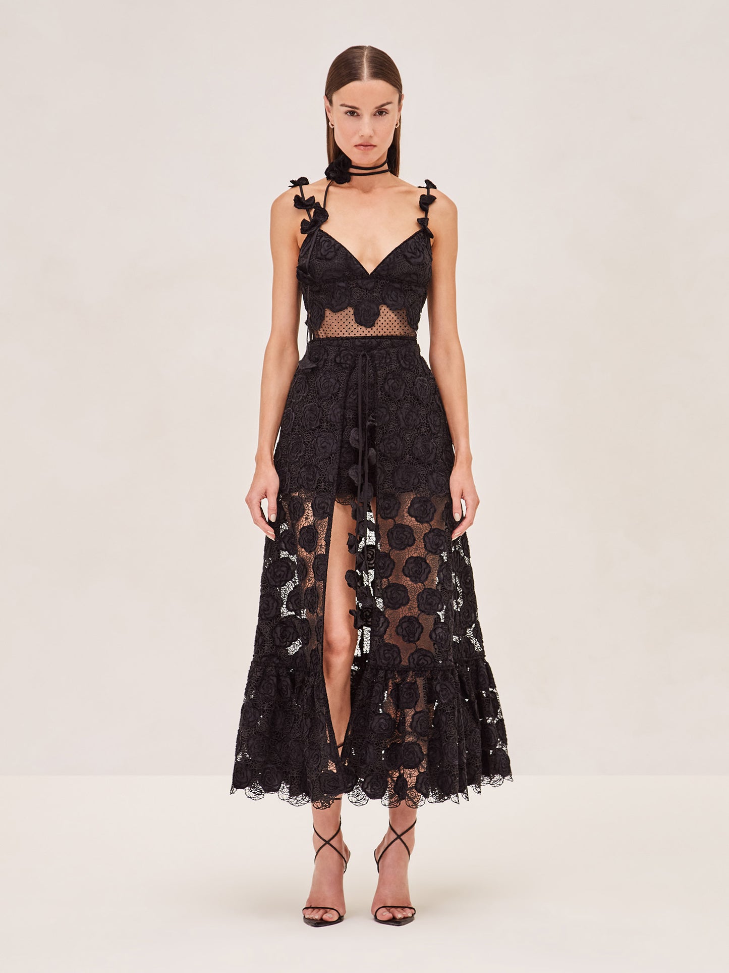 ALEXIS Armas romper in black lace with removeable skirt cape