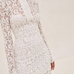 Alexis Delia long sleeve, mock turtle neck lace mini dress in white