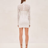 Alexis Delia long sleeve, mock turtle neck lace mini dress in white