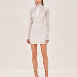 Alexis Delia long sleeve, mock turtle neck lace mini dress in white