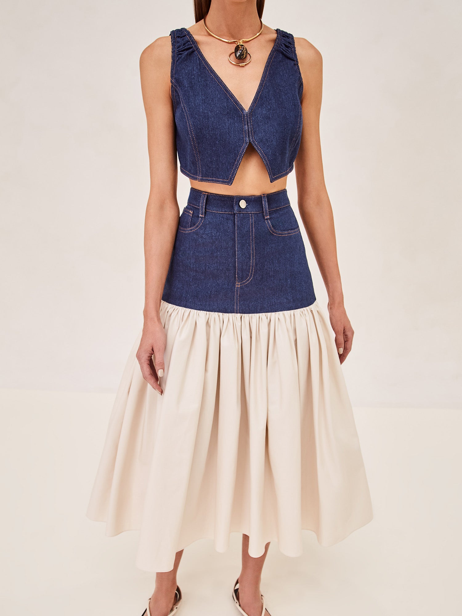ALEXIS Tomma Denim midi with cream cotton bottom