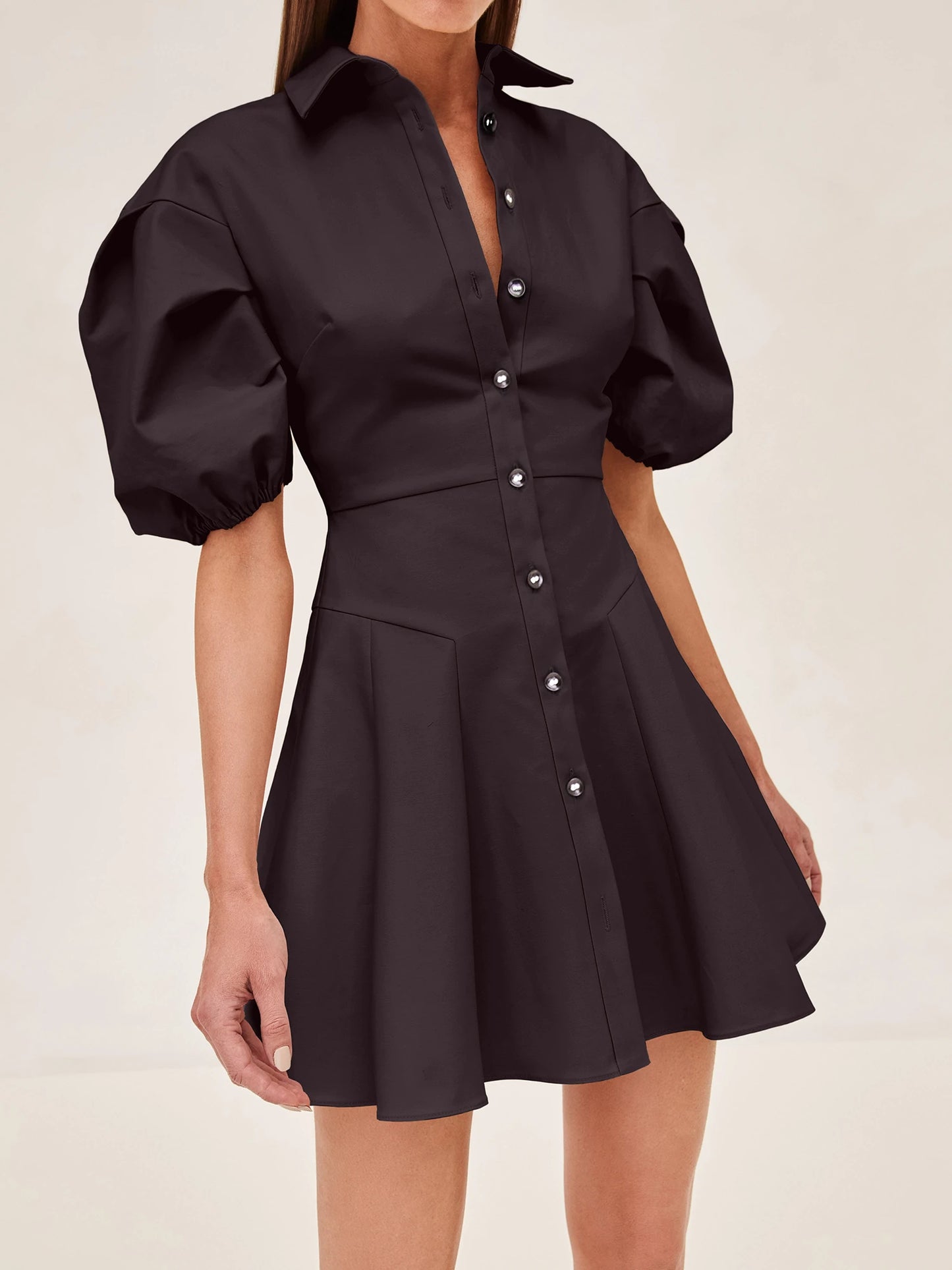 ALEXIS Joan  short puff sleeve mini dress in black