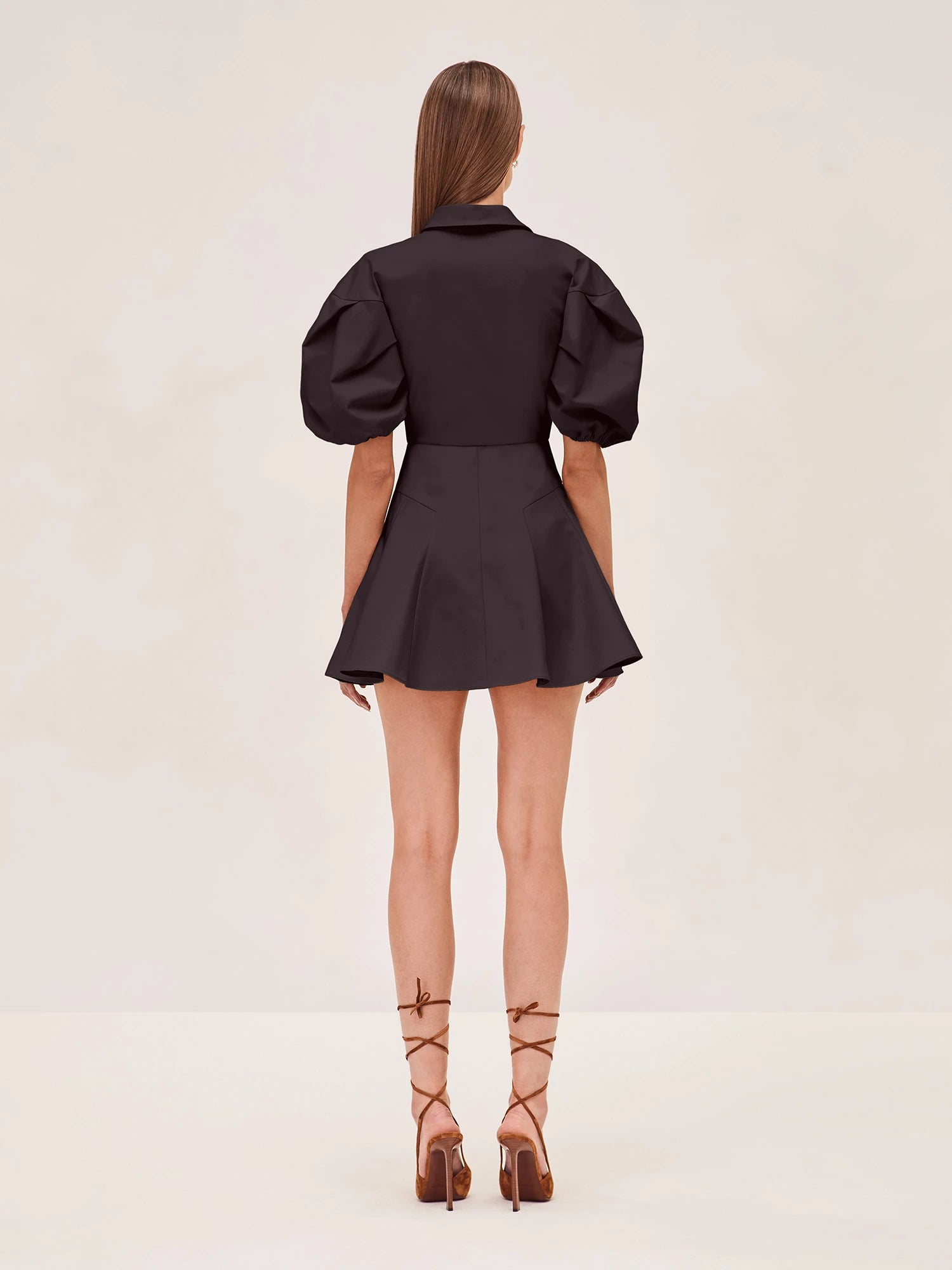ALEXIS Joan puff sleeve mini dress in black back image