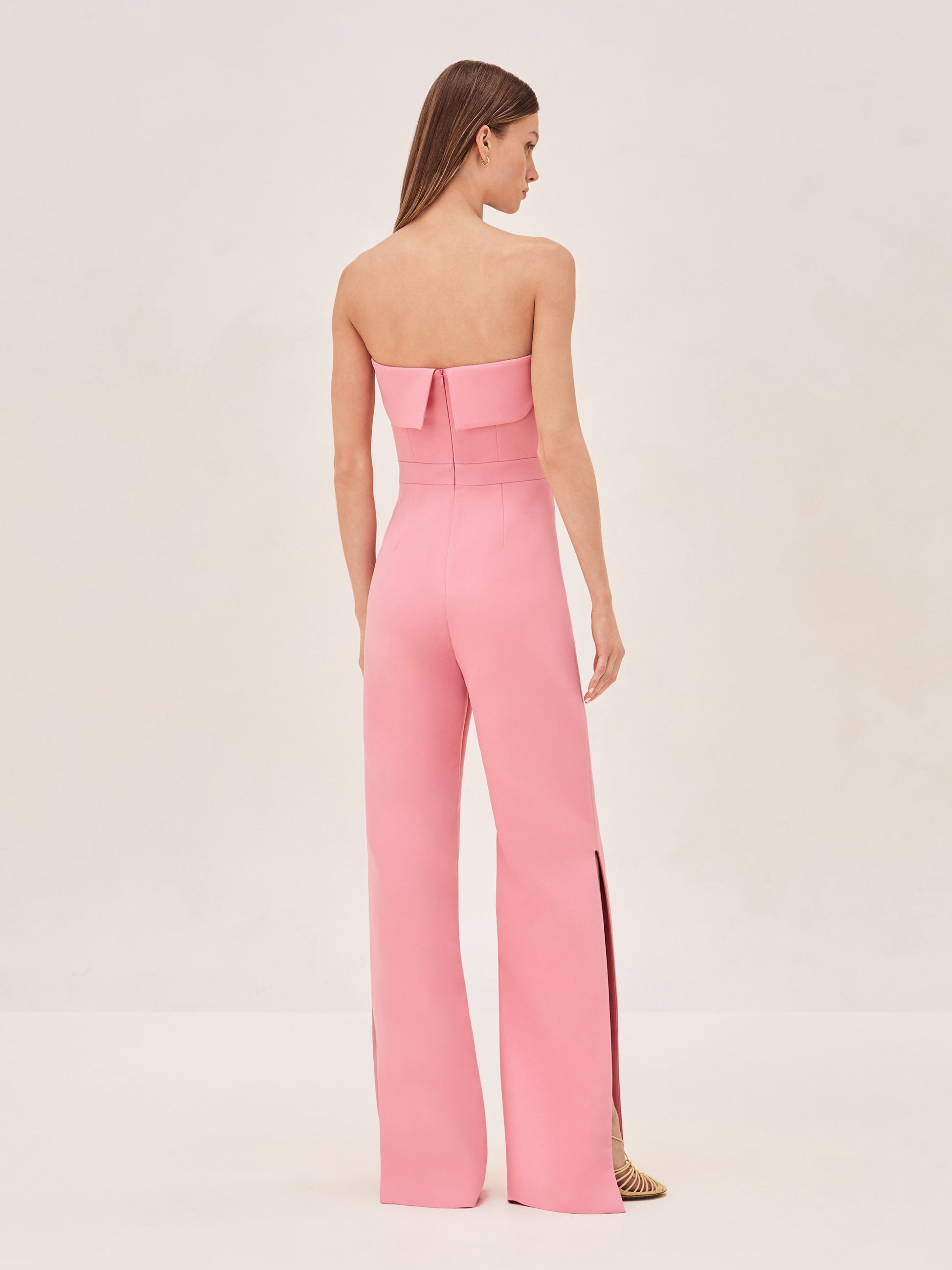 ALEXIS Strapless kaye jumpsuit in pink with slit on leg back image