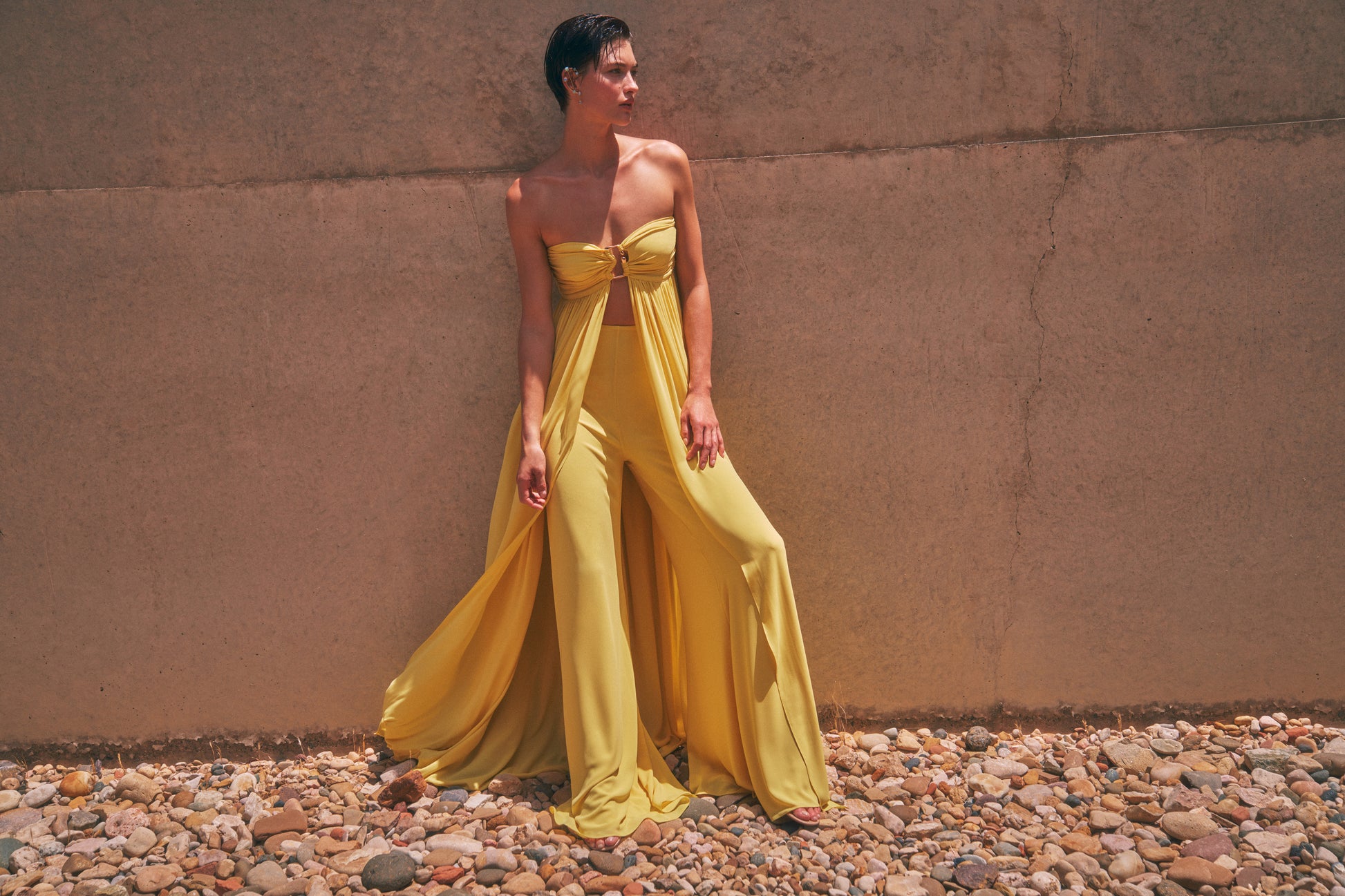 ALEXIS leon wide leg pant in yellow campaign image
