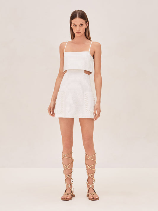 ALEXIS Linzy mini dress with side cutouts in white.