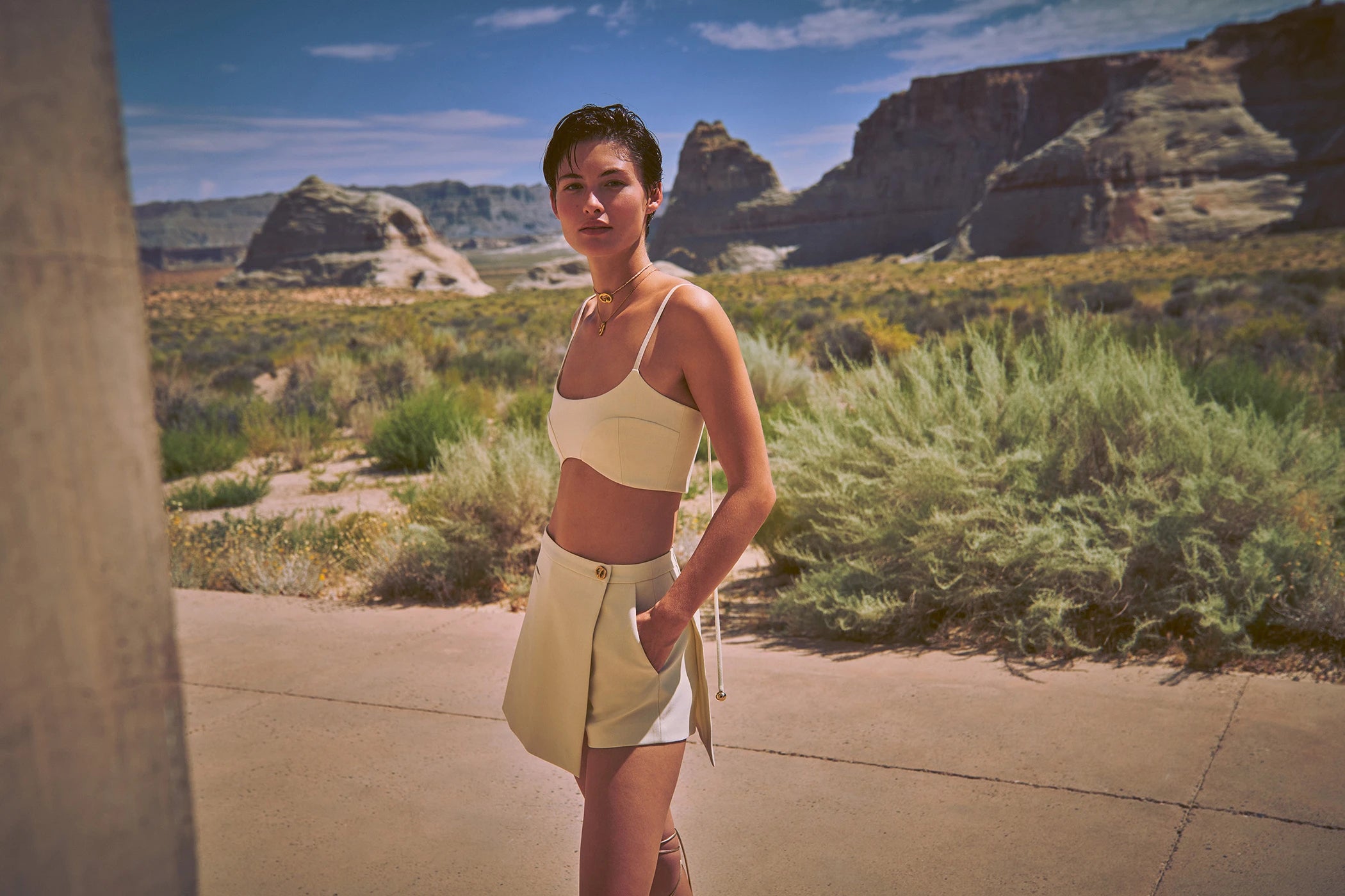 ALEXIS strapless novo crop top in ivory