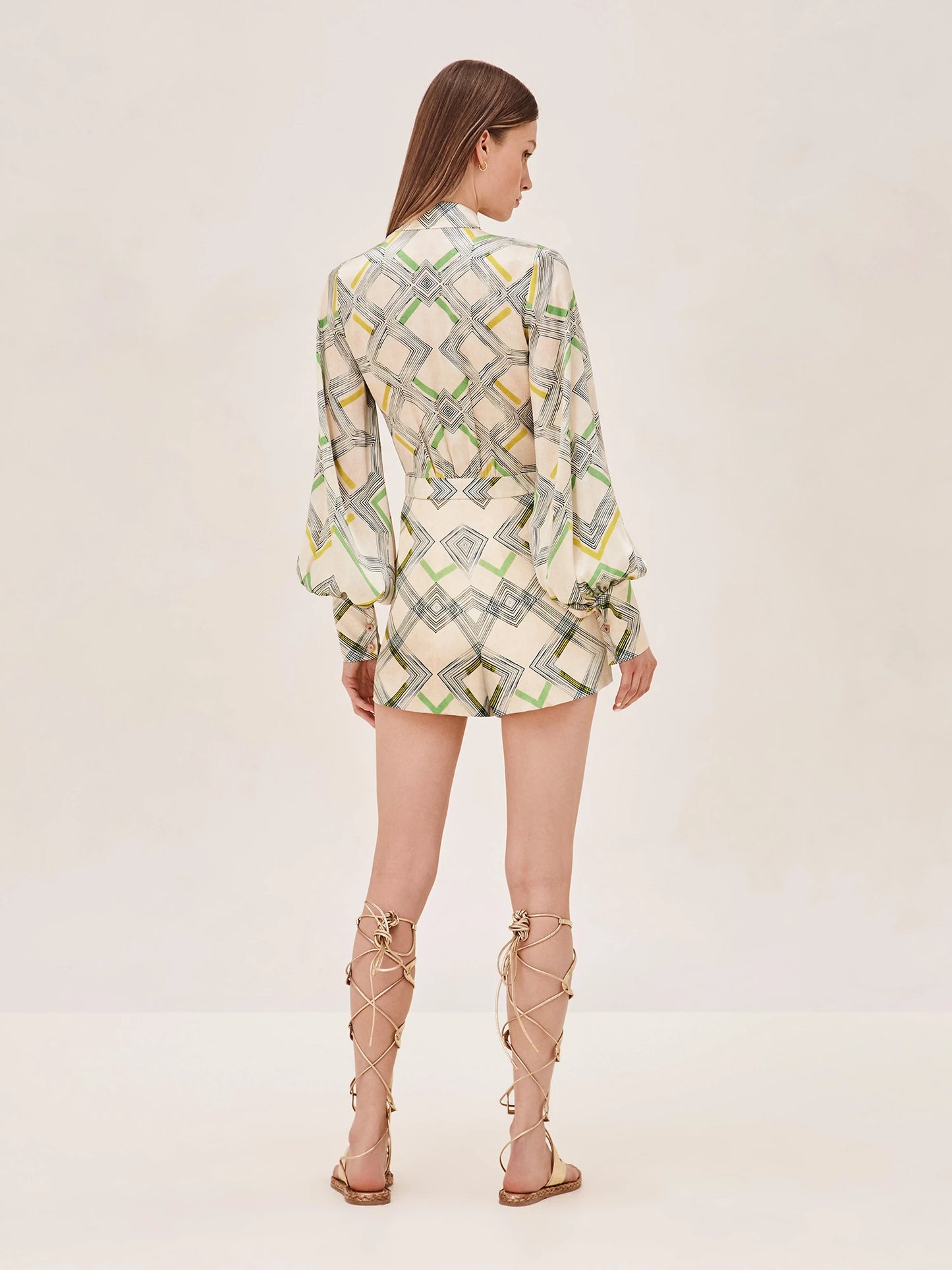 ALEXIS Ramsey long sleeve Romper in linear cream