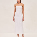 ALEXIS Rishell Lace midi dress with removable lining and sleeve gloves in white.