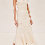 ALEXIS Vereda sleevless Midi dress with long staps and a bead detail on strap in ivory.