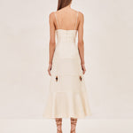 ALEXIS Vereda sleevless Midi dress with long staps and a bead detail on strap in ivory.