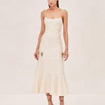 ALEXIS Vereda sleevless Midi dress with long staps and a bead detail on strap in ivory.