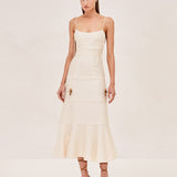 ALEXIS Vereda sleevless Midi dress with long staps and a bead detail on strap in ivory.