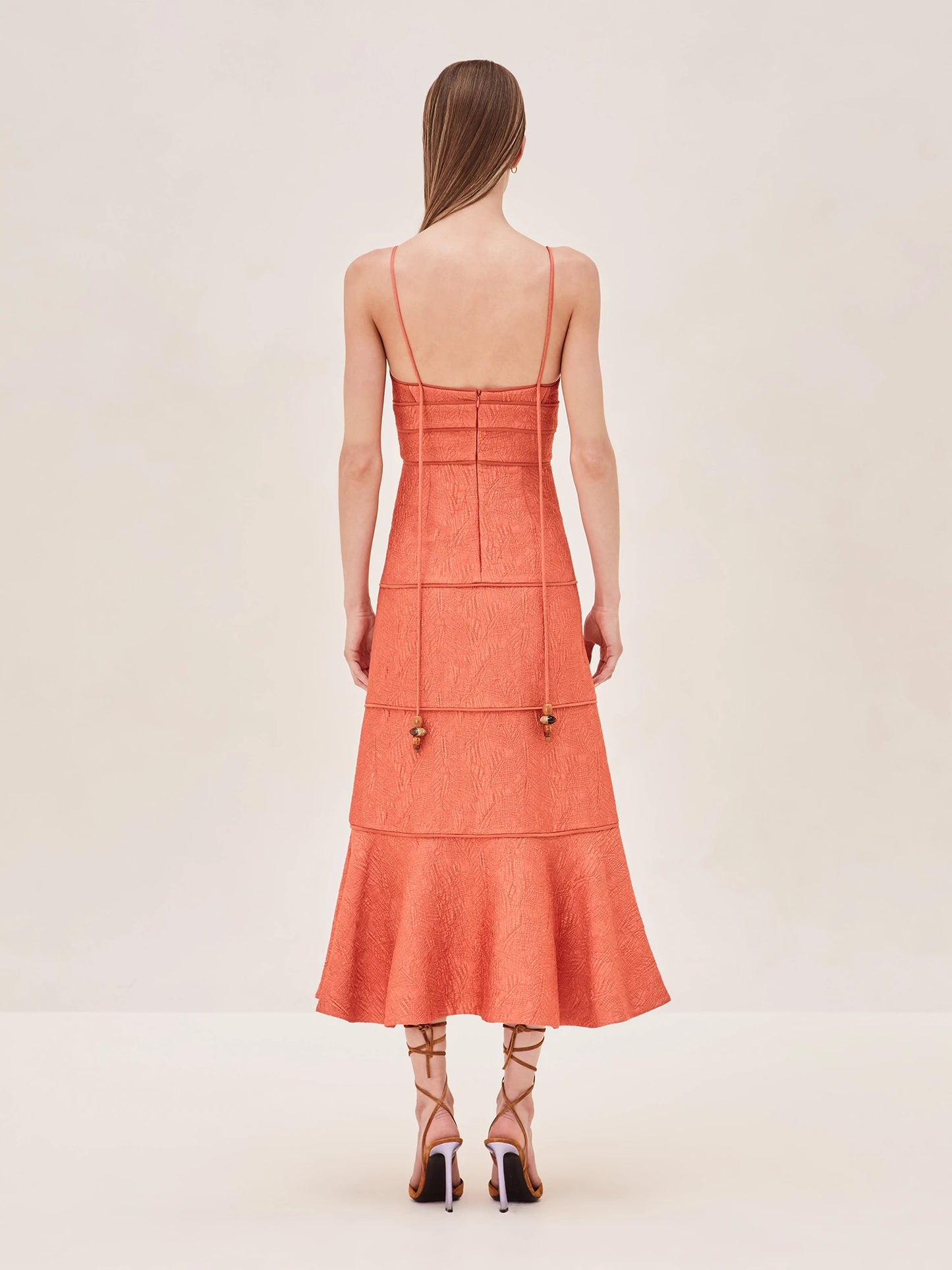 ALEXIS Vereda sleevless Midi dress with long staps and a bead detail on strap in terracotta