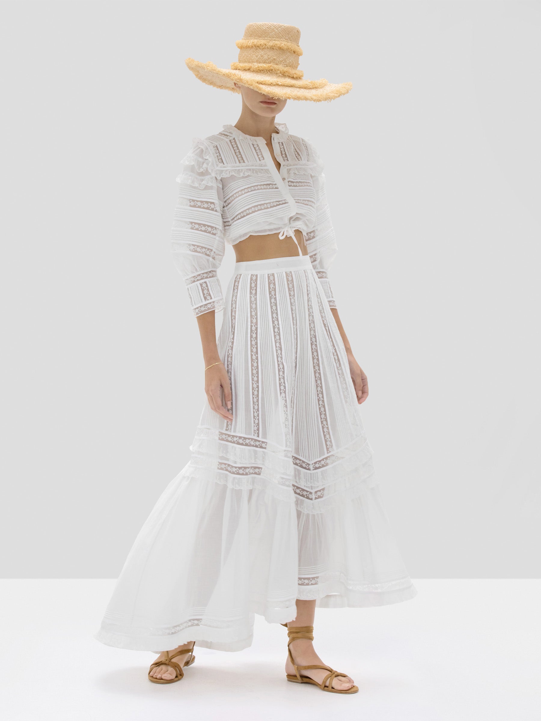 Alexis Amiri Crop Top and Vertania Skirt in White from Spring Summer 2020 Collection